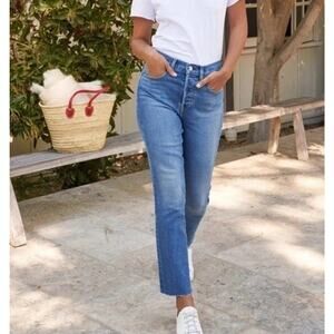 Frank & Eileen Cork Jeans Women 29 Button Fly Raw Hem Straight Leg Denim Blue